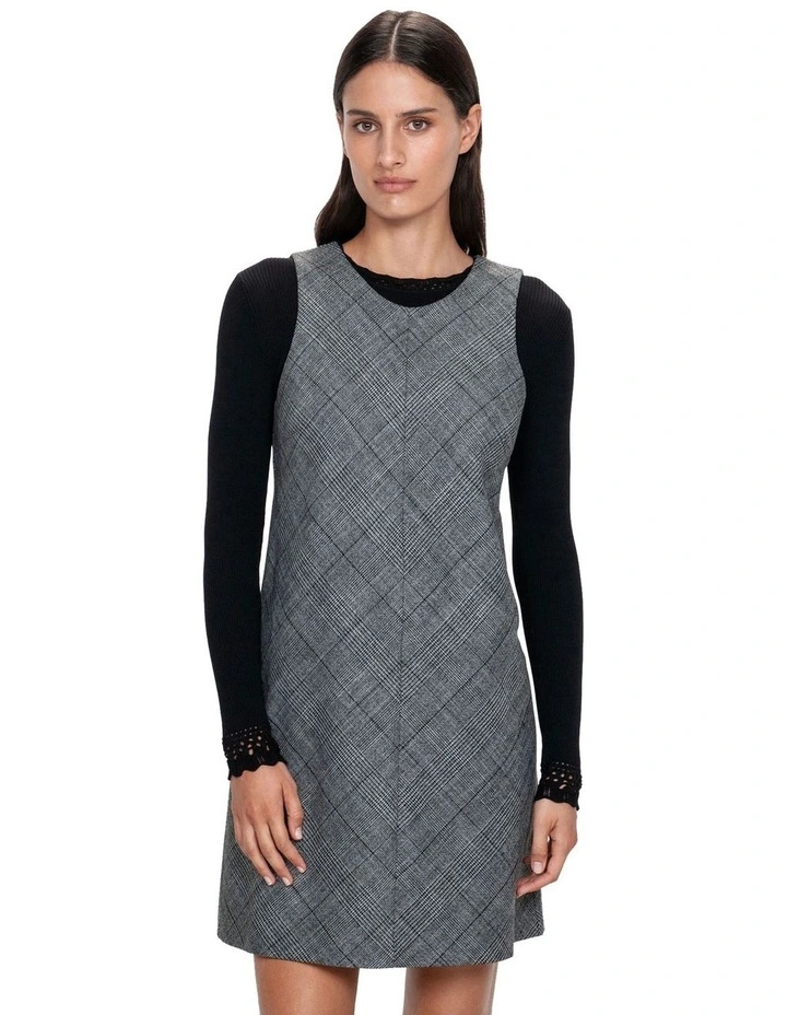 Monochrome Check Tunic Dress in Charcoal Melange