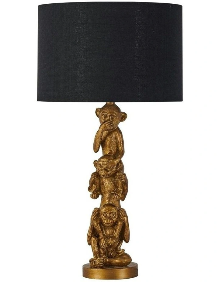 Sage Three Wise Mokey Table Lamp in Gold
