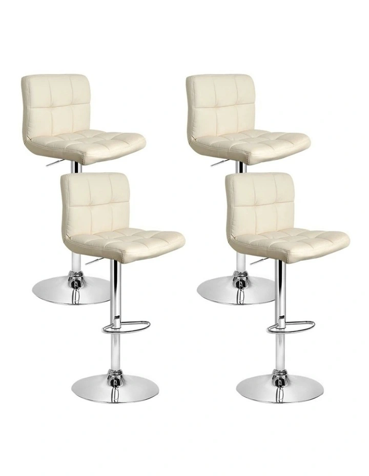 Leather 4x Bar Stool Chairs in Beige