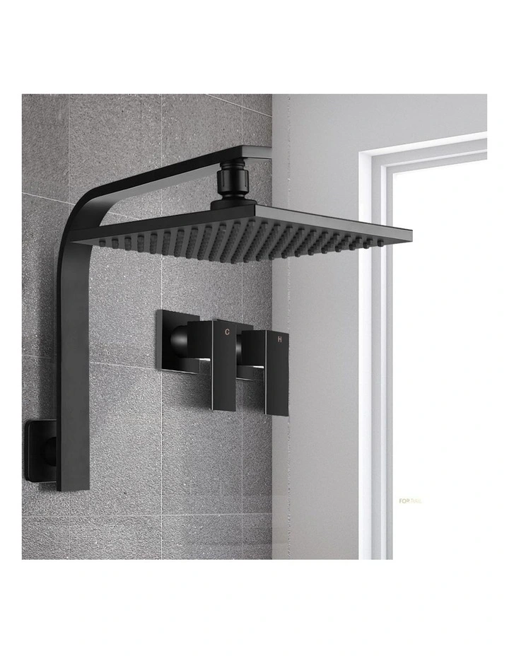 8 Inch Wall Arm Square High Pressure Rain Shower Head Twins Tap in Black