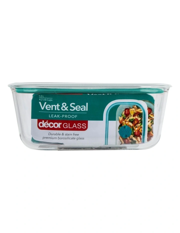 Vent & Seal Glass Oblong Food Storage 1L in Teal