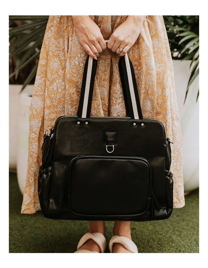 Triple Tote Vegan Leather Nappy Bag in Black