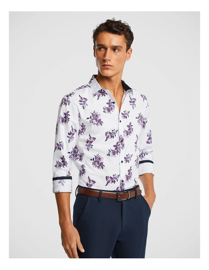 Calvi Floral Slim Shirt in White