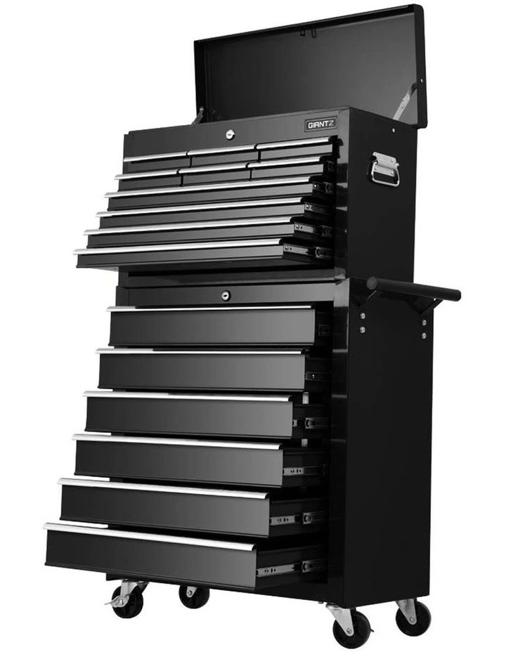 16 Drawers Tool Box Chest Trolley Black