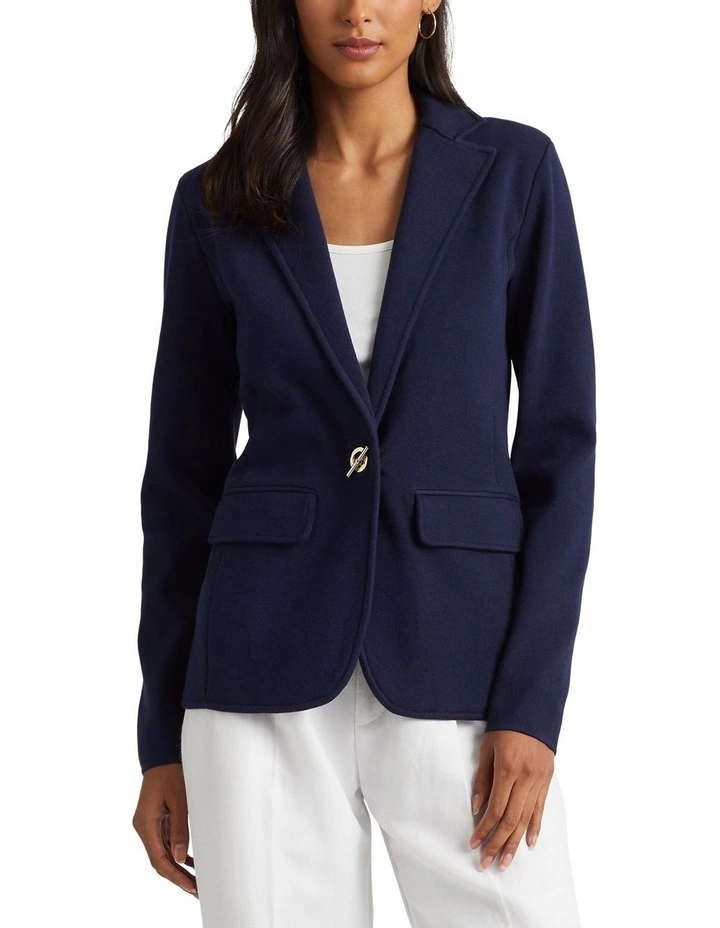 Cotton Blend Blazer in Navy
