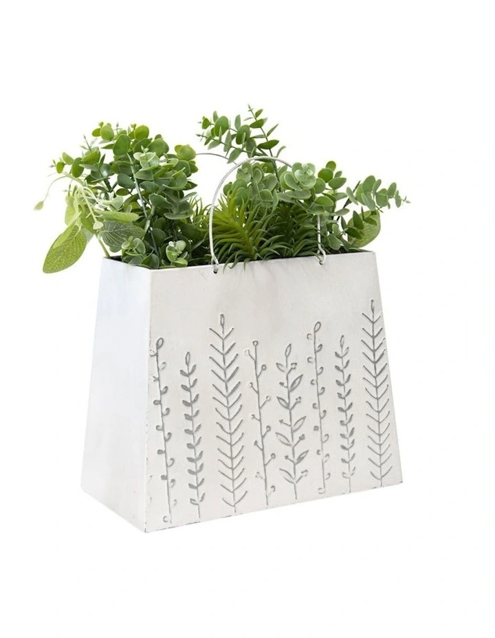 Hamptons Handbag Flower Pot Planter in White