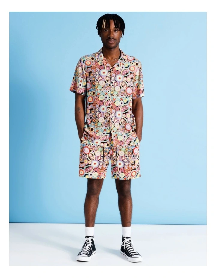 Yankirri Jukurrpa Print Rayon Shirt in Black