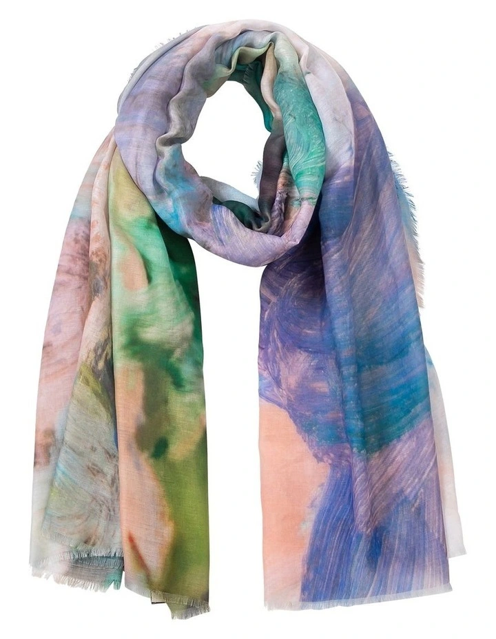 Watercolour Floral Print Scarf in Blue