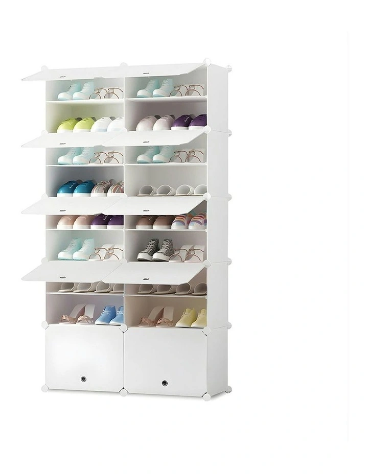 9 Tier 2 Column Shoe Rack Organizer with Cover in White