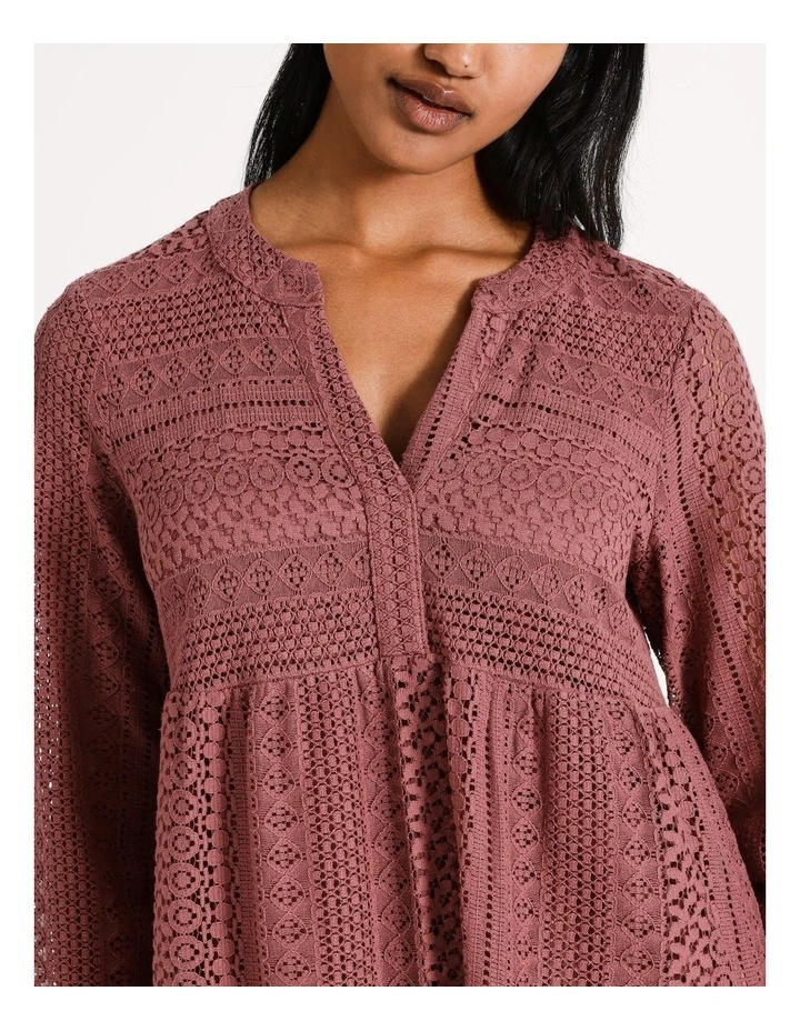Honey Lace Long Sleeve Dress in Rose Brown