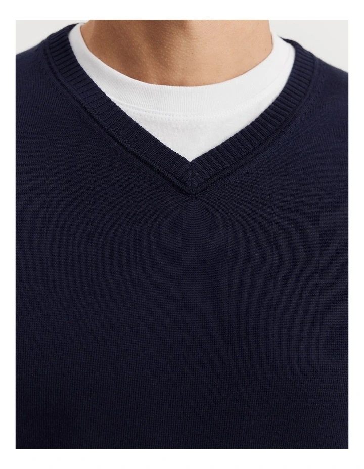 Verified Australian Merino V-neck Knit in Navy