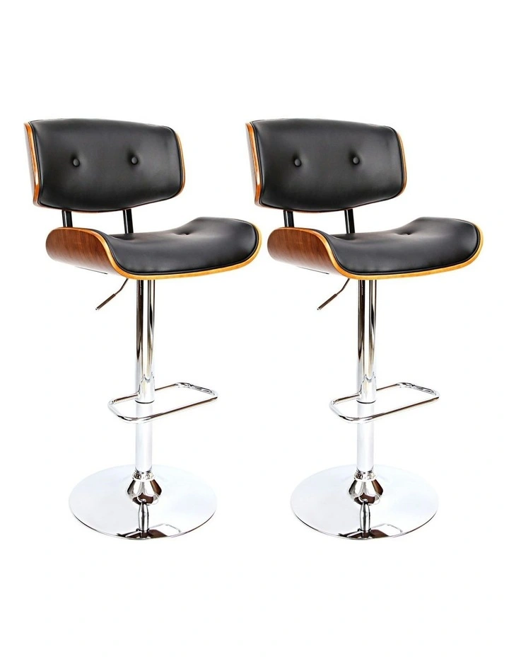 Kitchen Leather Bar Stools x2 in Black