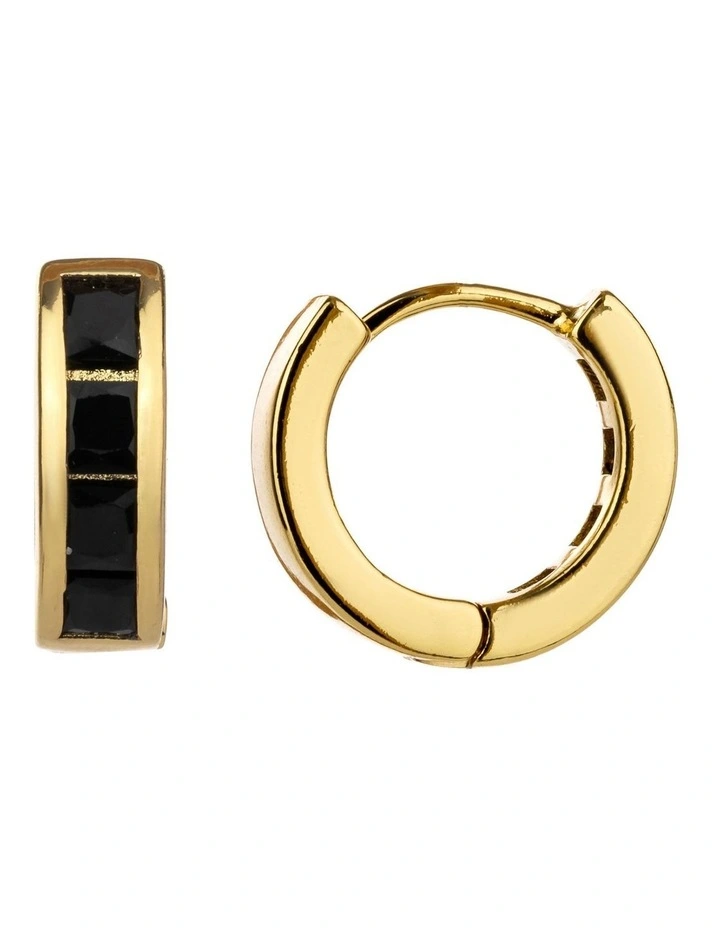 Small Hoops with Stones Earring in Black