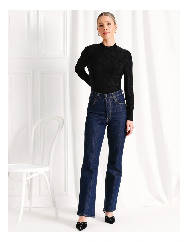 Glitter Long Sleeve Sleeve Top in Black