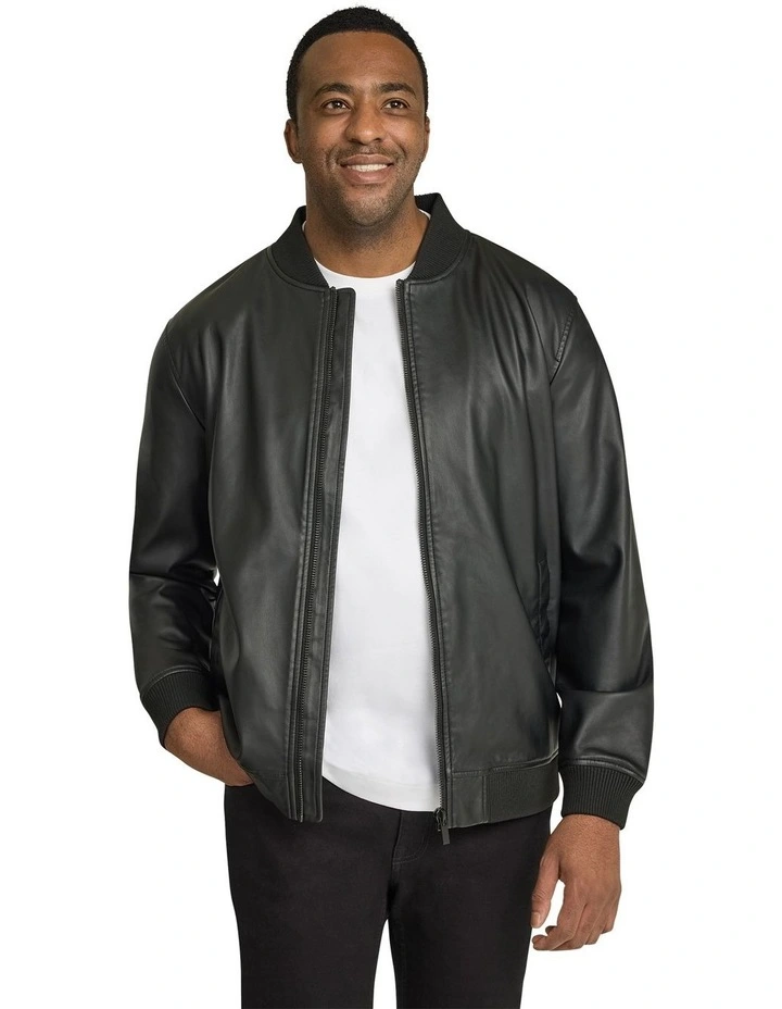 Curtis Faux Leather Bomber in Black