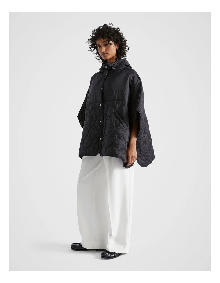 Quilted Hood Poncho in Black