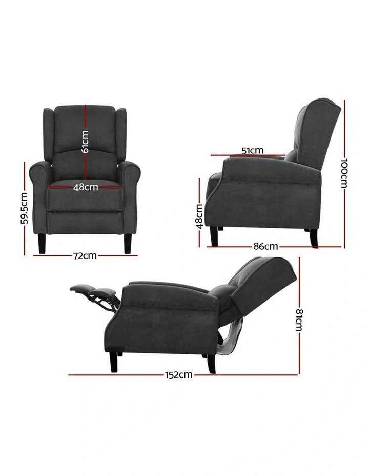 Recliner Chair Adjustable Sofa Lounge Soft Suede Armchair Couch in Black