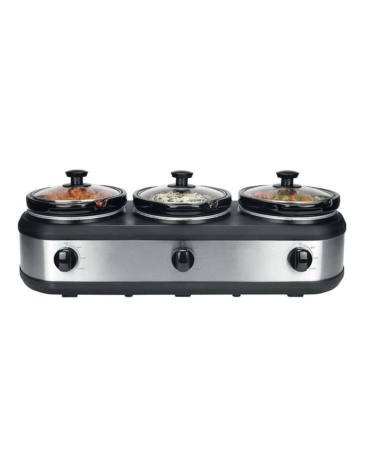 405W 3-Pot Slow Cooker 2.5L Capacity with 3 Warming Settings in Silver