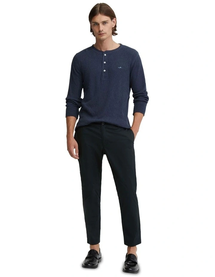 Henry Organic Cotton Waffle Long Sleeve Tee in Navy
