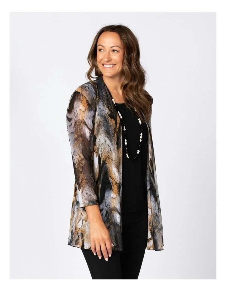 Naomi Printed Mesh Cardigan in Black