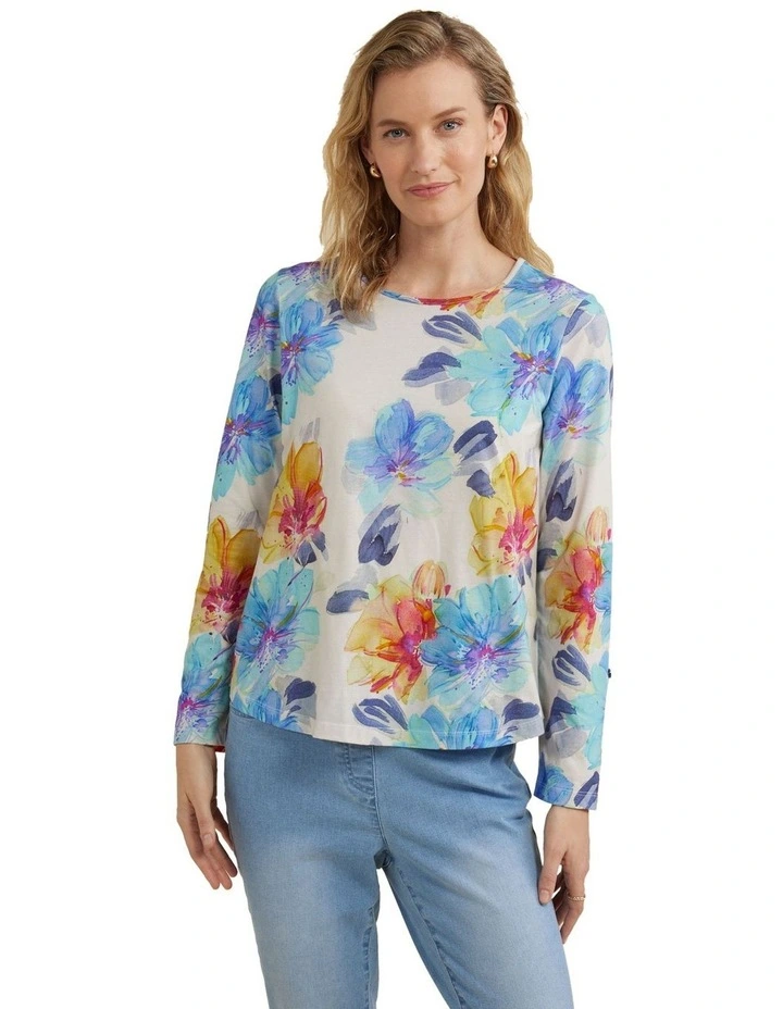 Brushed Floral Print Tee in Multi