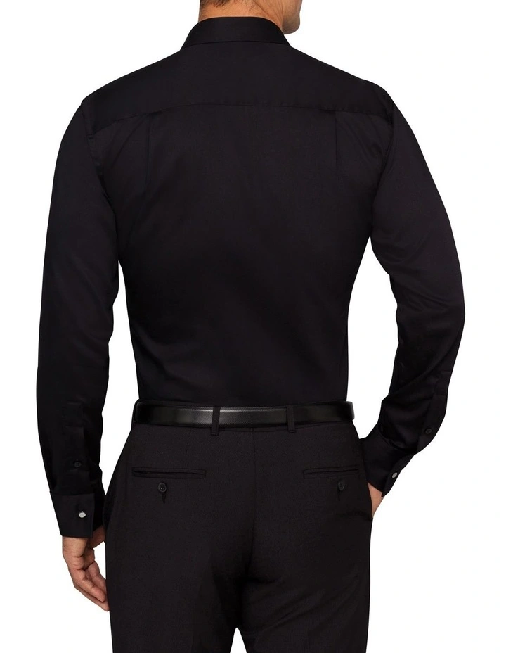 Solid Long Sleeve Business Shirt in Black