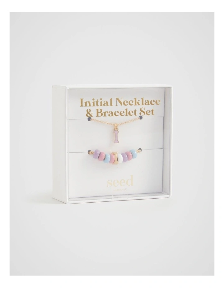 Initial Necklace and Bracelet Set in I