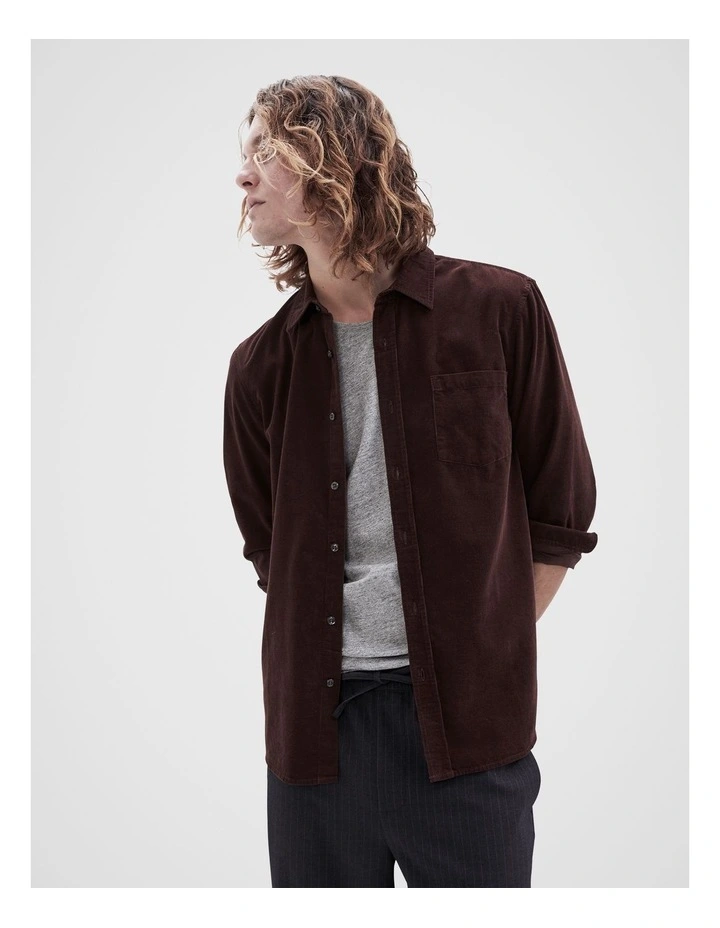 Cord Long Sleeves Regular Fit Shirt in Burgundy