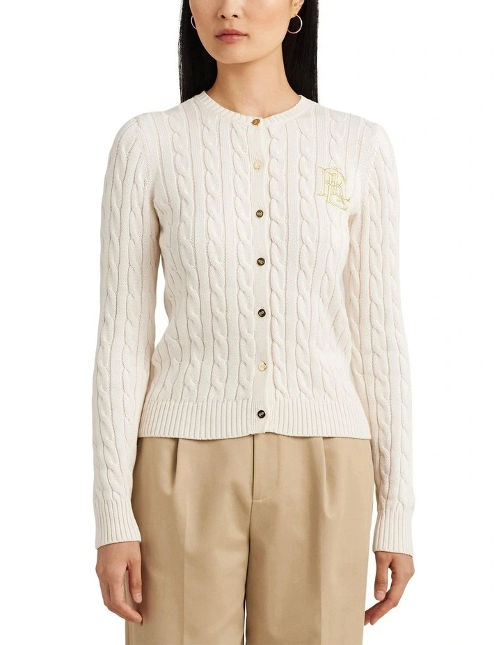 Cable-Knit Cotton Cardigan in Natural