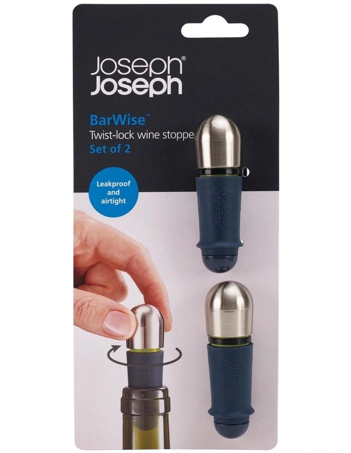 BarWise Twist-Lock Wine Stopper Set of 2 in Blue