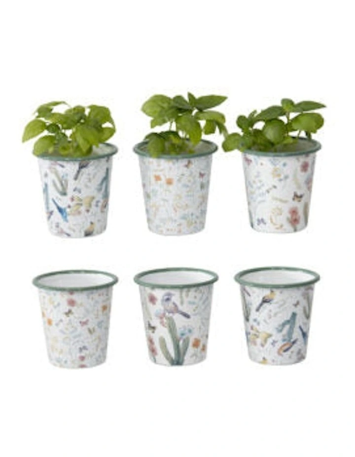 Birds & Butterflies Pot Planters Set of 6 in White