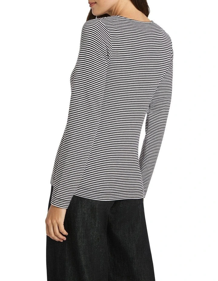 Striped Tie Neck Top in White