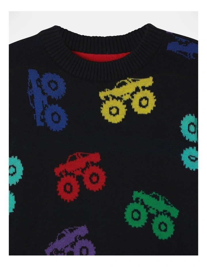 Knitted Jacquard Crew Neck Jumper (3-8 Years) in Navy