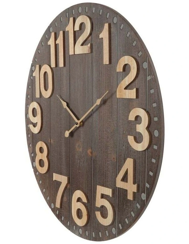 Round Numerals Digital Wall Clock Large 60cm in Brown