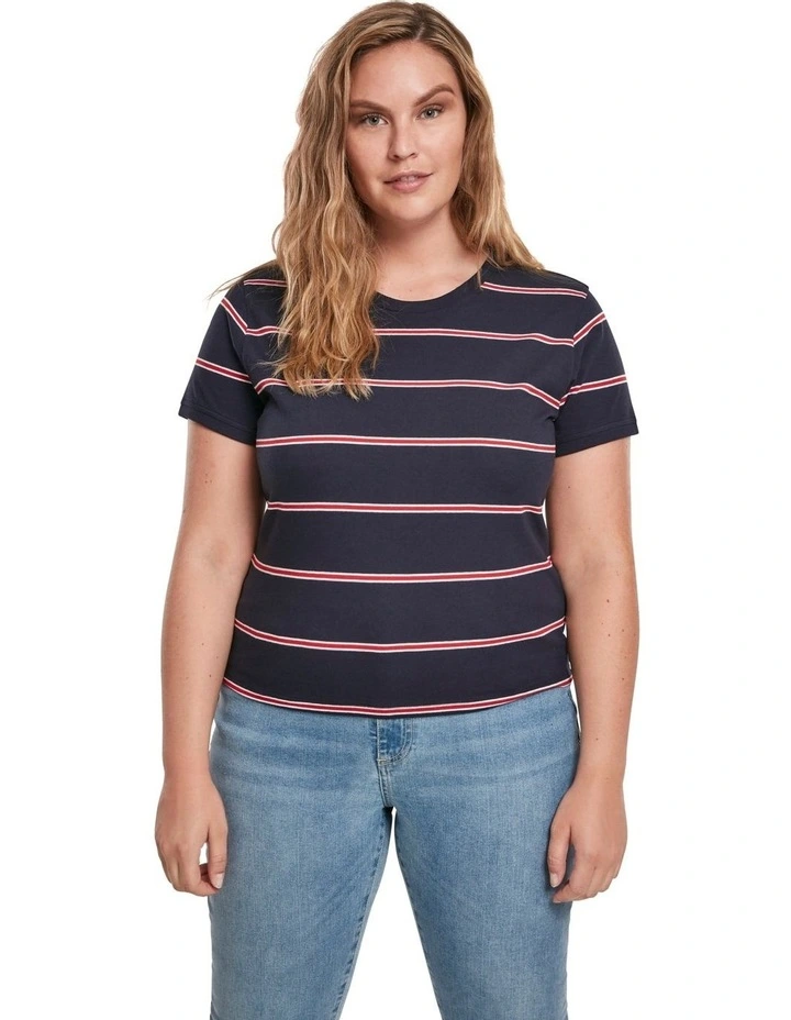 Yarn Dyed Skate Stripe Cropped Tee in Midnight Navy