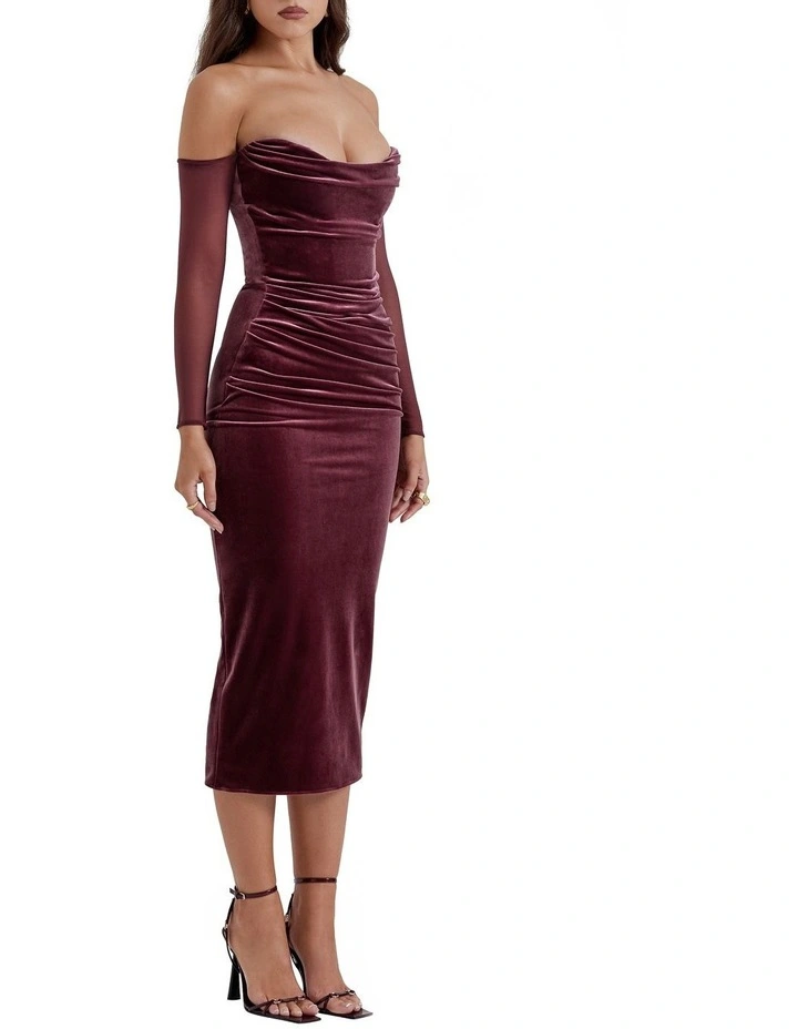 Leora Strapless Midi Dress in Mulberry