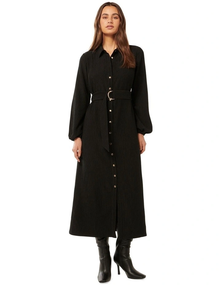 Bobbi Textured Shirt Dress in Black