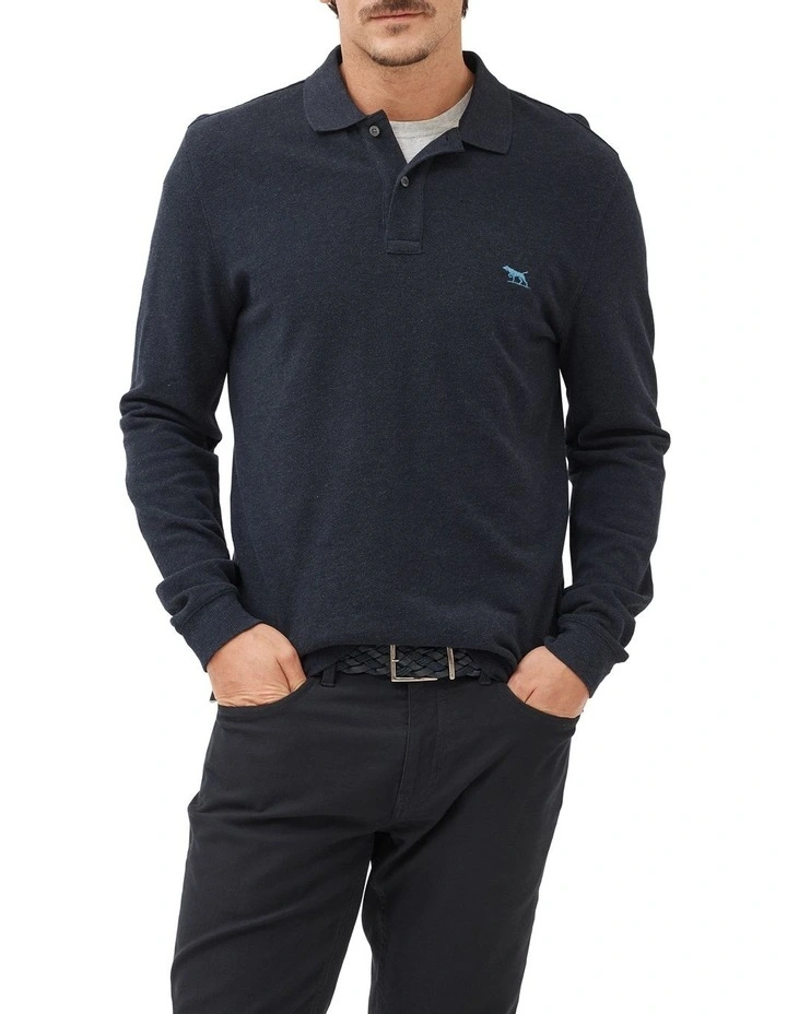 Long Sleeve Gunn Polo in Navy
