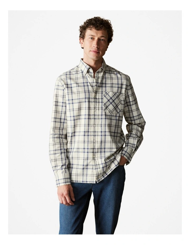 Regular Fit Twill Modern Check Shirt in Blue Grey