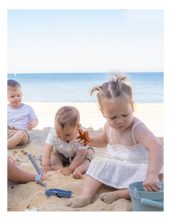 Silicone Beach Toys Bucket, Spade & Mould Set with Cotton Mesh Tote