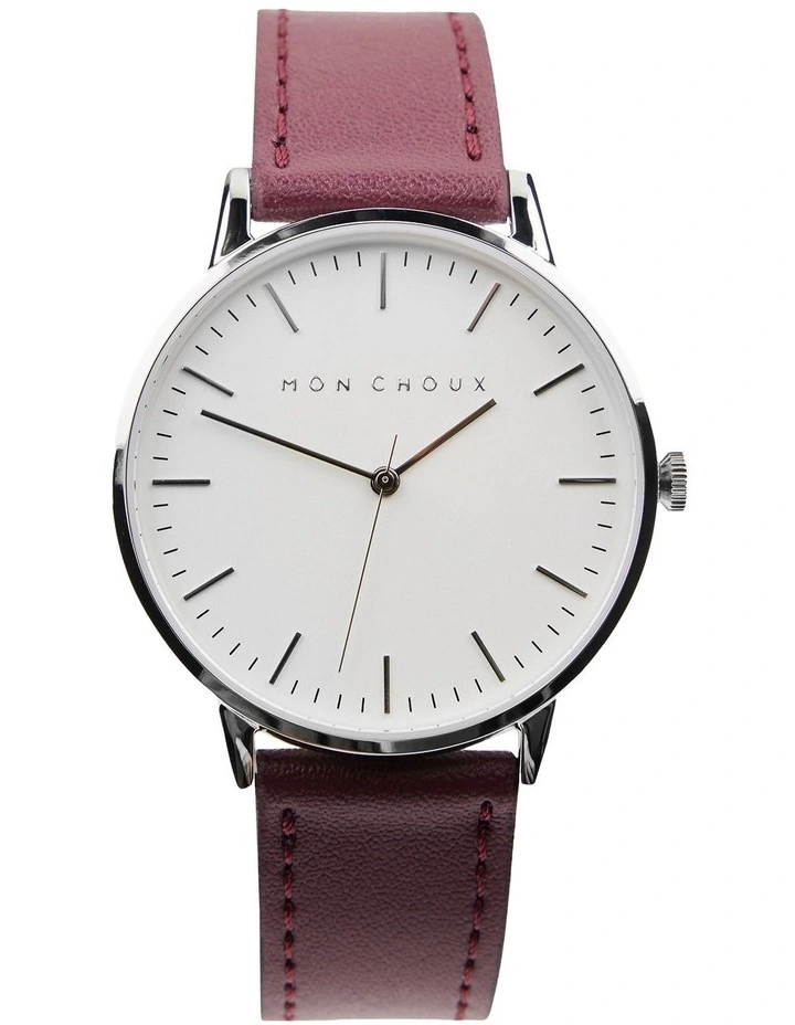 Classic Burgundy Grape Vegan Leather Watch 38mm in Silver