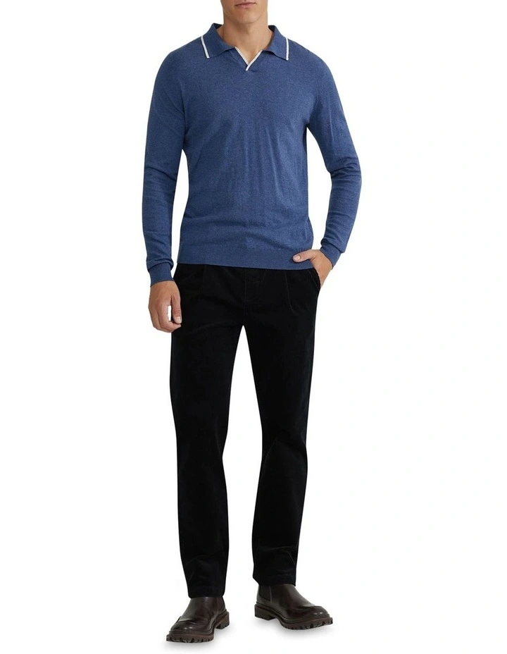 Reiss Tipping Collar Long Sleeve Knit Polo in Blue