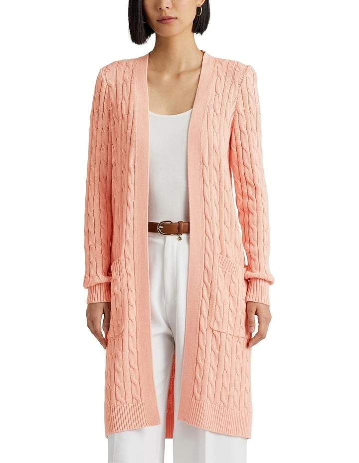 Linen-Cotton Cable-Knit Cardigan in Orange