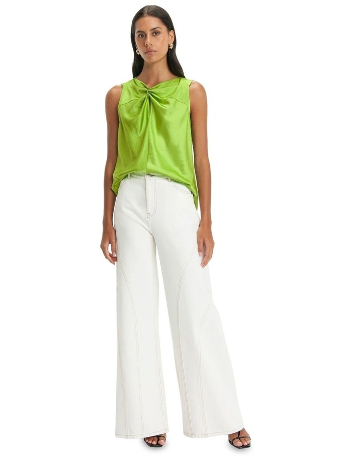 Satin Ring Detail Top in Chartreuse