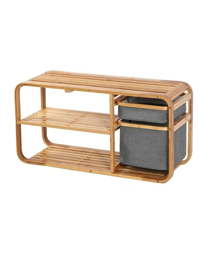 Bamboo Shoe Rack Storage Bench 90x30x44cm in Brown