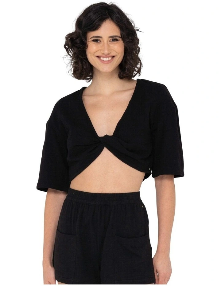 Somewhere Twisted Reversible Top in Black