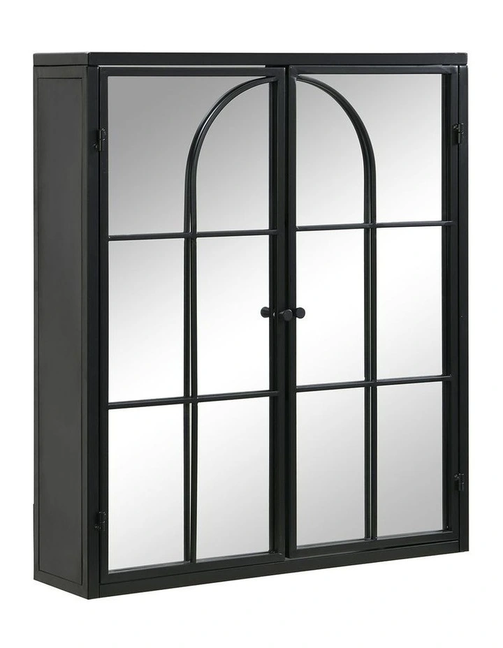 Rectangle Metal Frame Wall Mounted Cabinet with Mirror Doors in Black