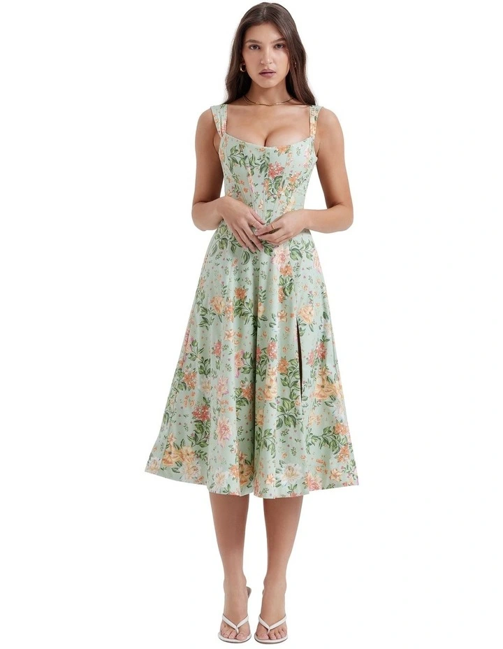 Saira Midi Sundress in Light Jade Print