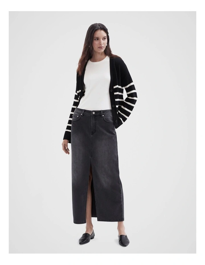 Denim Maxi Skirt in Washed Black