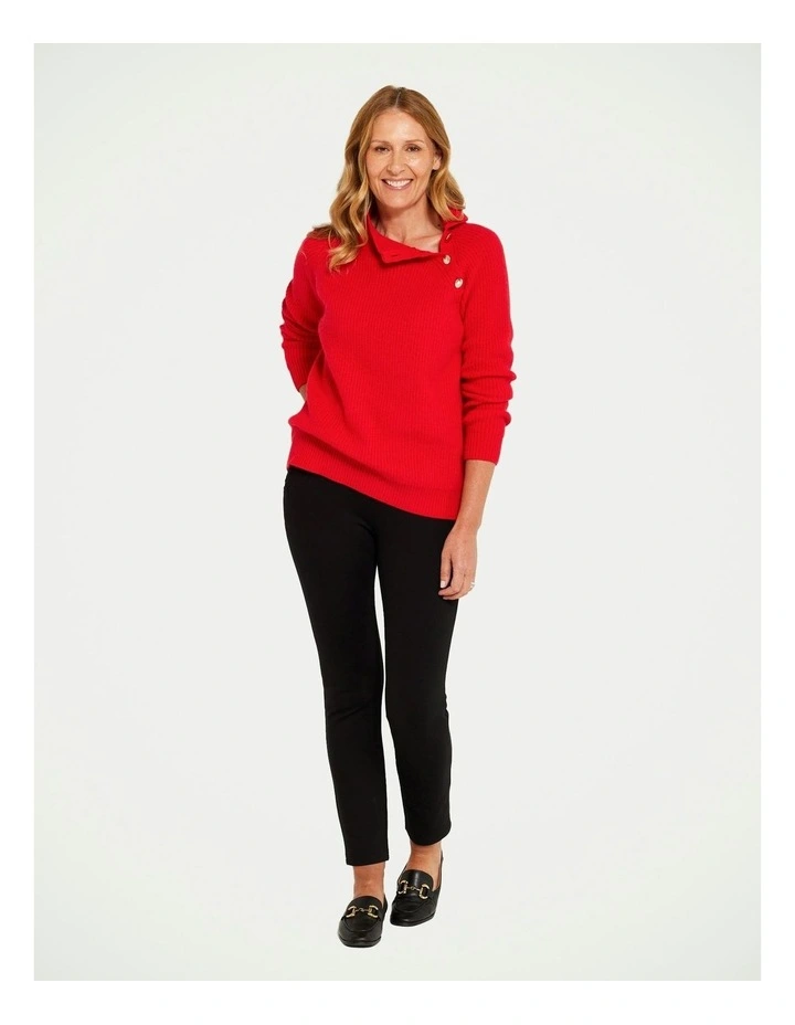 Pierre Button Shoulder Sweater in Red